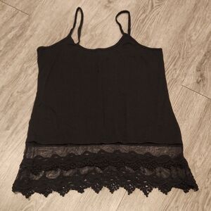 Vanity Black Cami with Lace Detail Y2K Large
